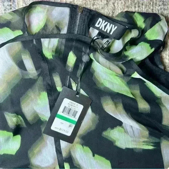 DKNY | NWT Womens Abstract Print Midi Dress in Black Lazer Multi | Size Large - Picture 12 of 15